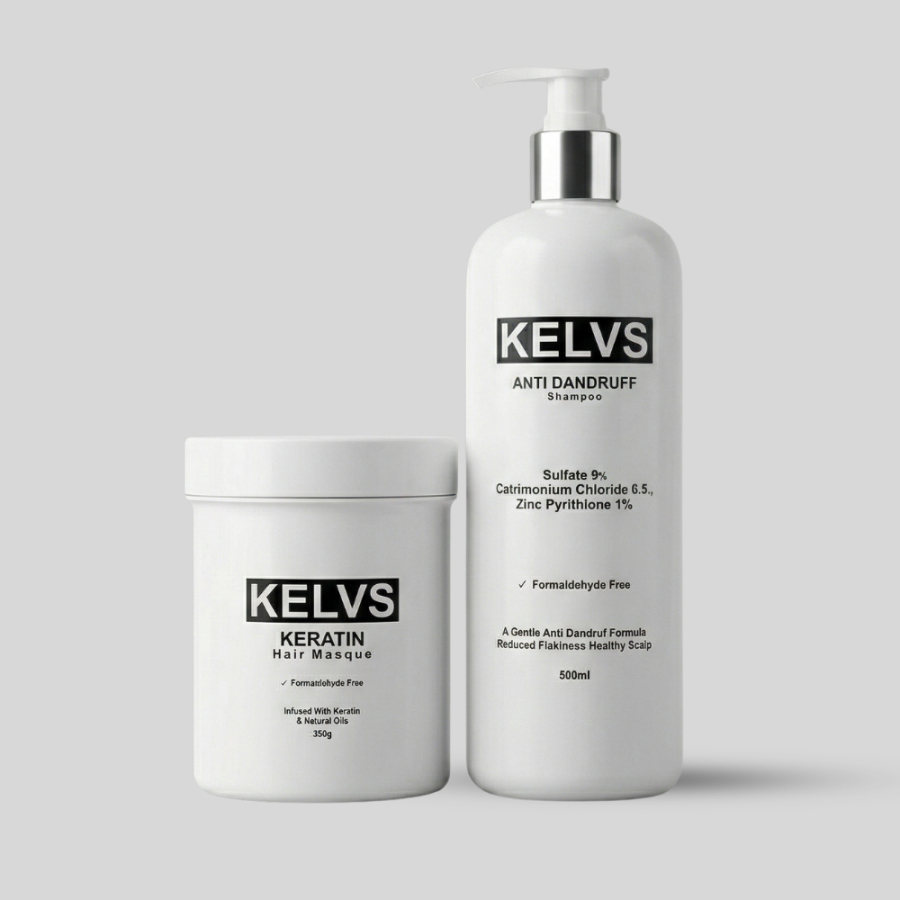 KELVS Scalp & Hair Repair Combo | Anti-Dandruff Shampoo + Keratin Hair Masque | Clear Scalp & Restore Hair